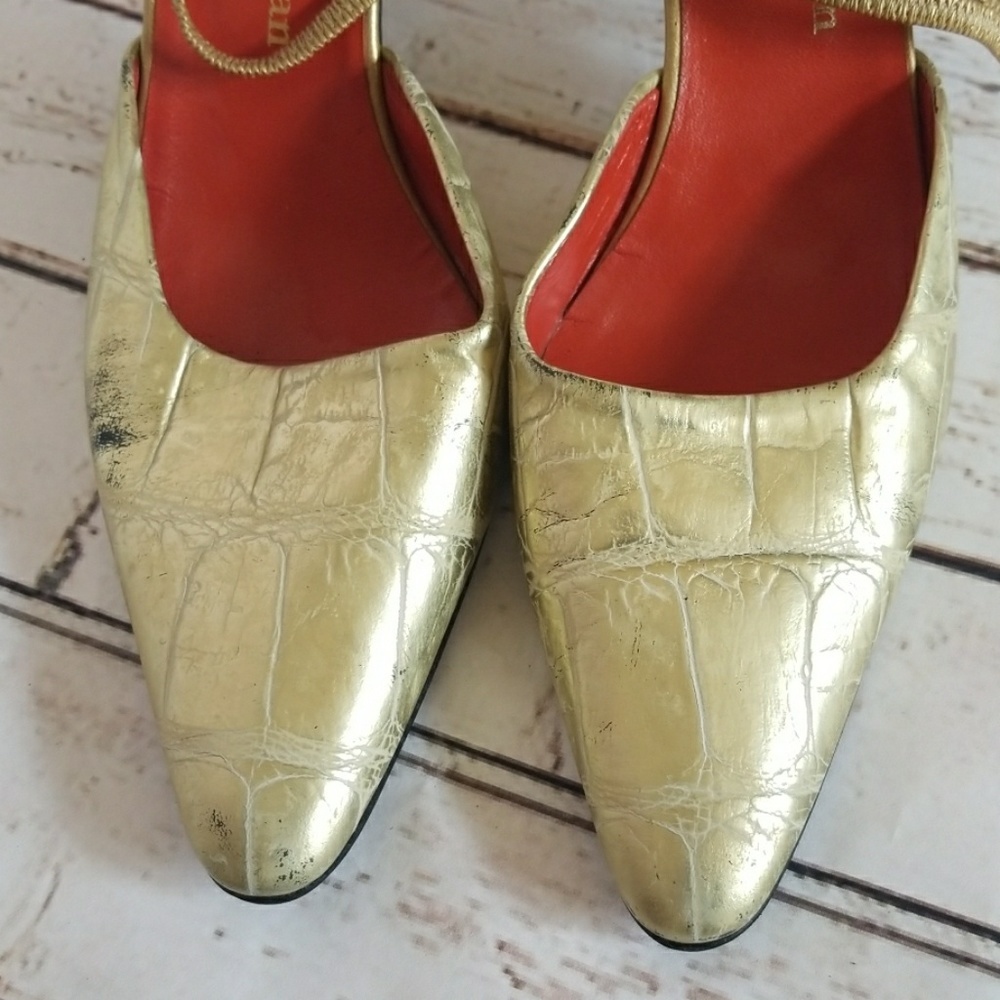 Stephane Kelian Paris point toe sling back gold heels sz 6.5 - Picture 3 of 8